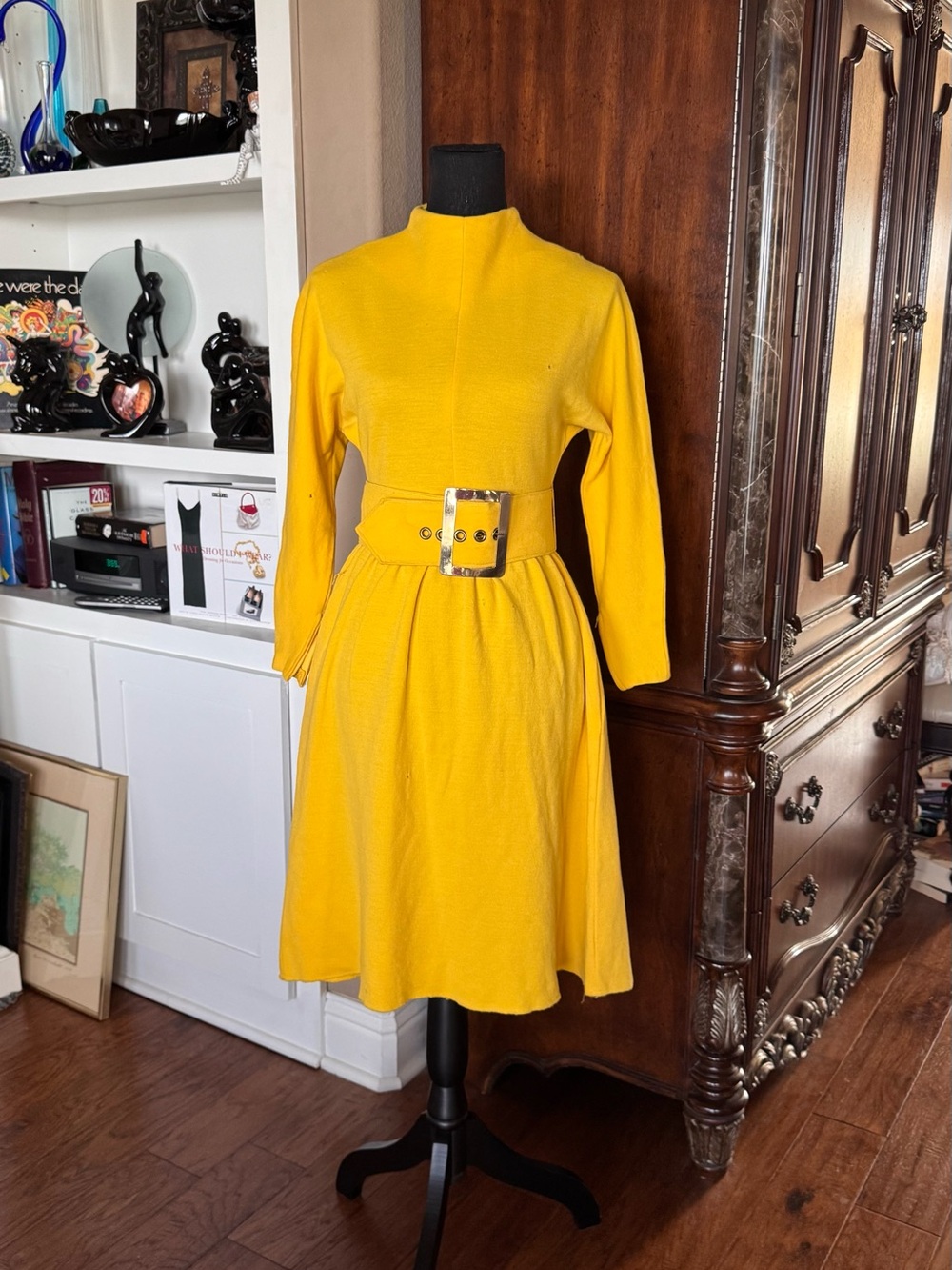 Vintage Jane Justin Wool Yellow Midi Dress